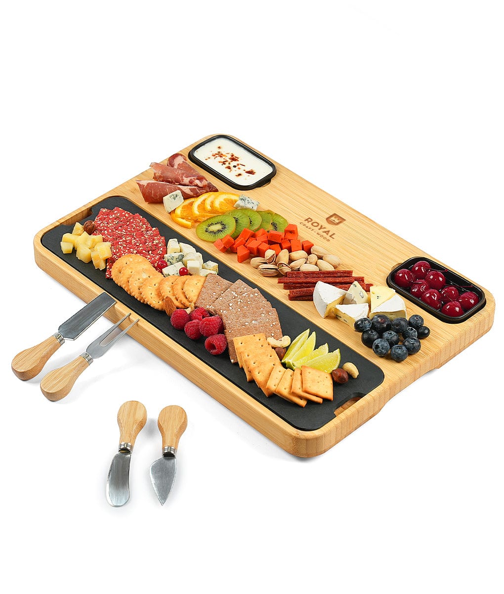 Cheese Board Set with Slate Plate by Royal Craft Wood