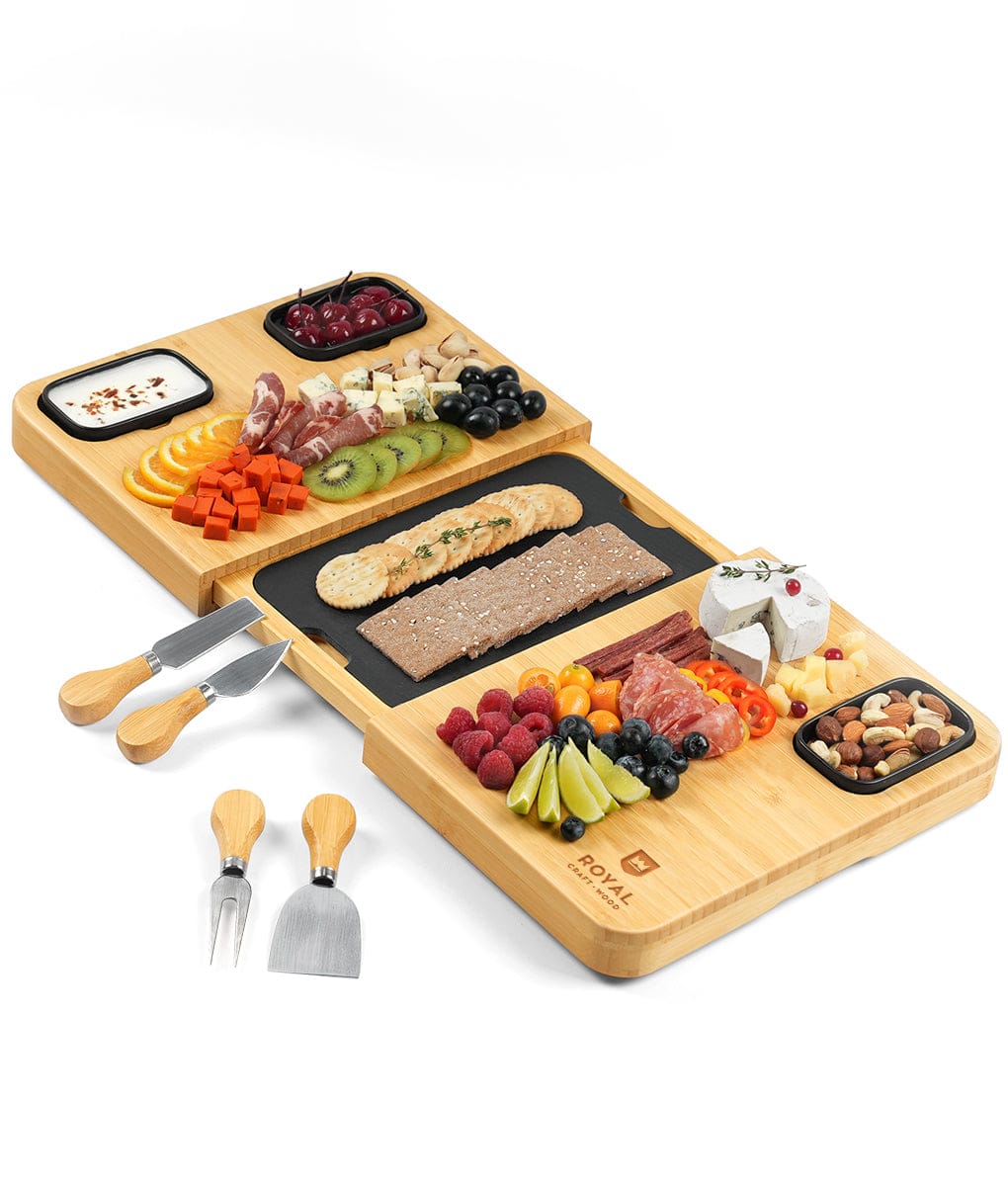 Cheese Board Set with Slate Plate by Royal Craft Wood
