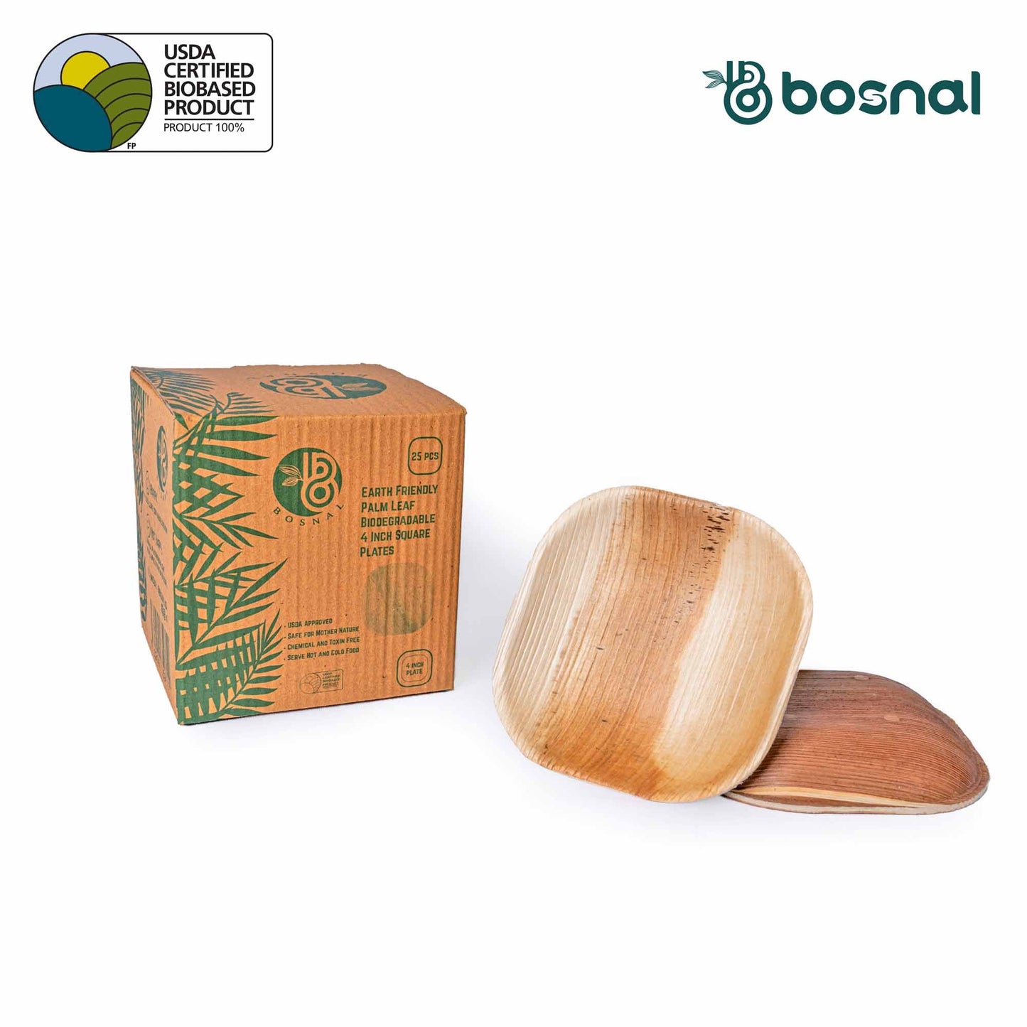 Palm Leaf Biodegradable Plates, 4 inch, Square