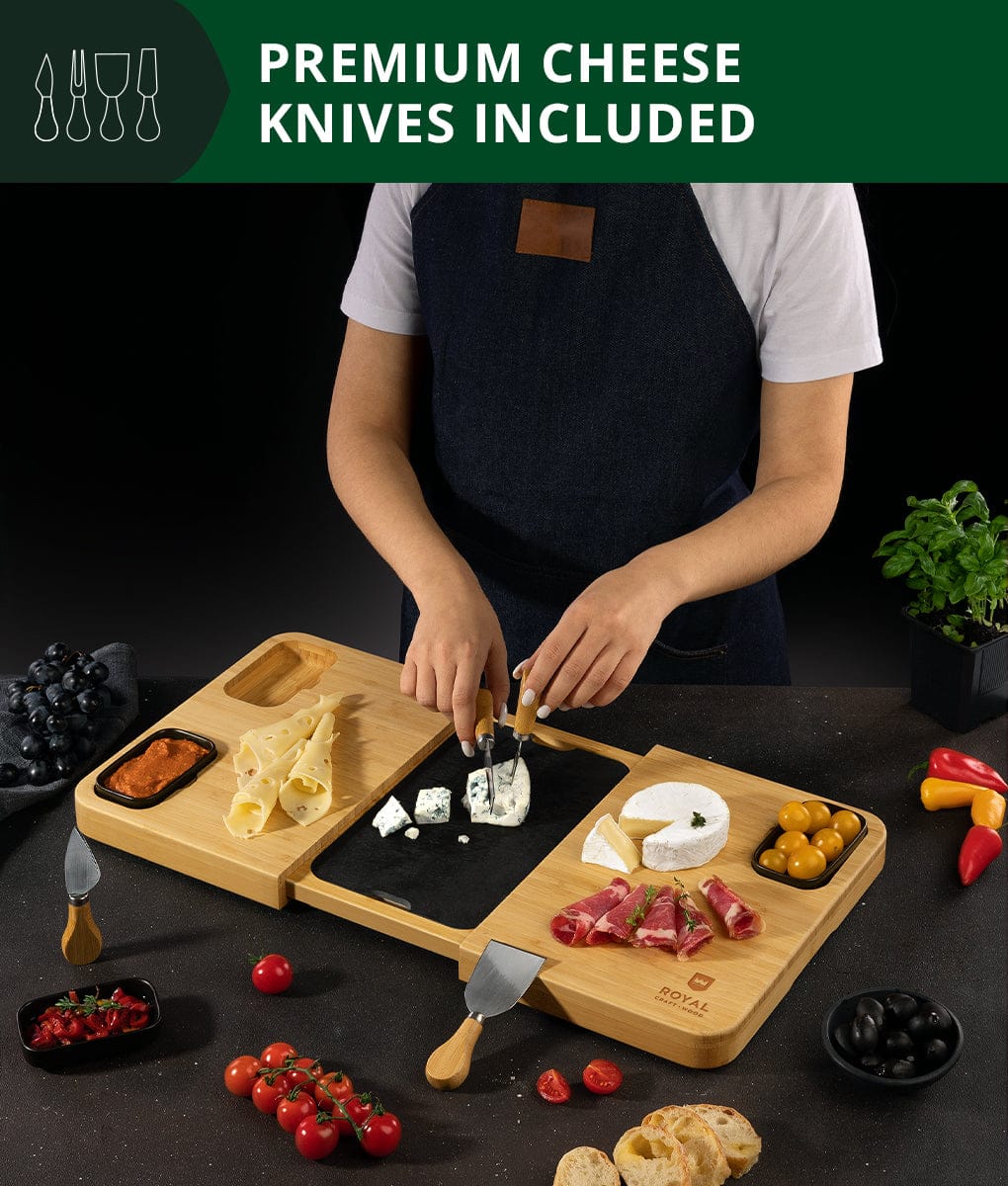 Cheese Board Set with Slate Plate by Royal Craft Wood