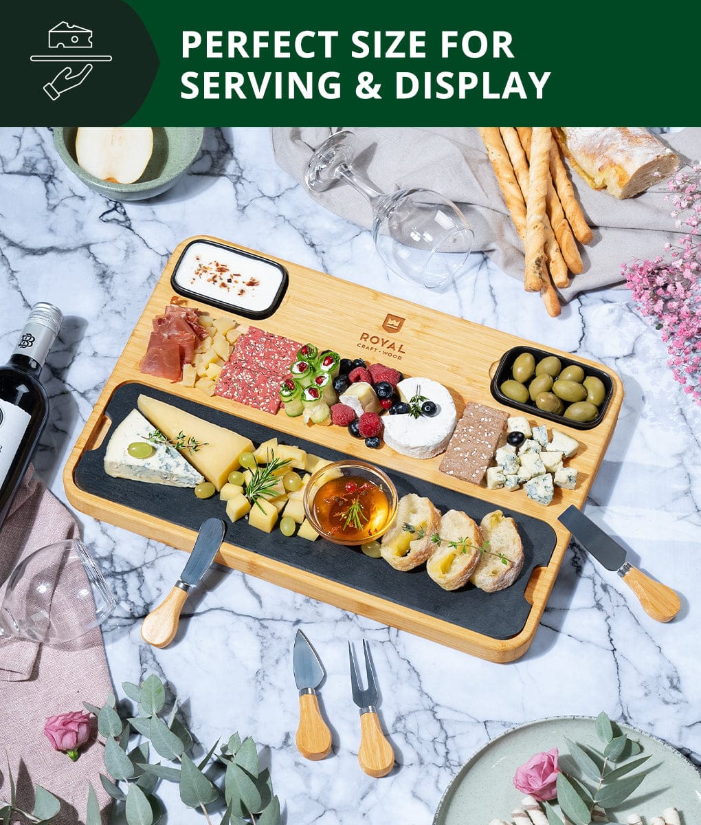 Cheese Board Set with Slate Plate by Royal Craft Wood