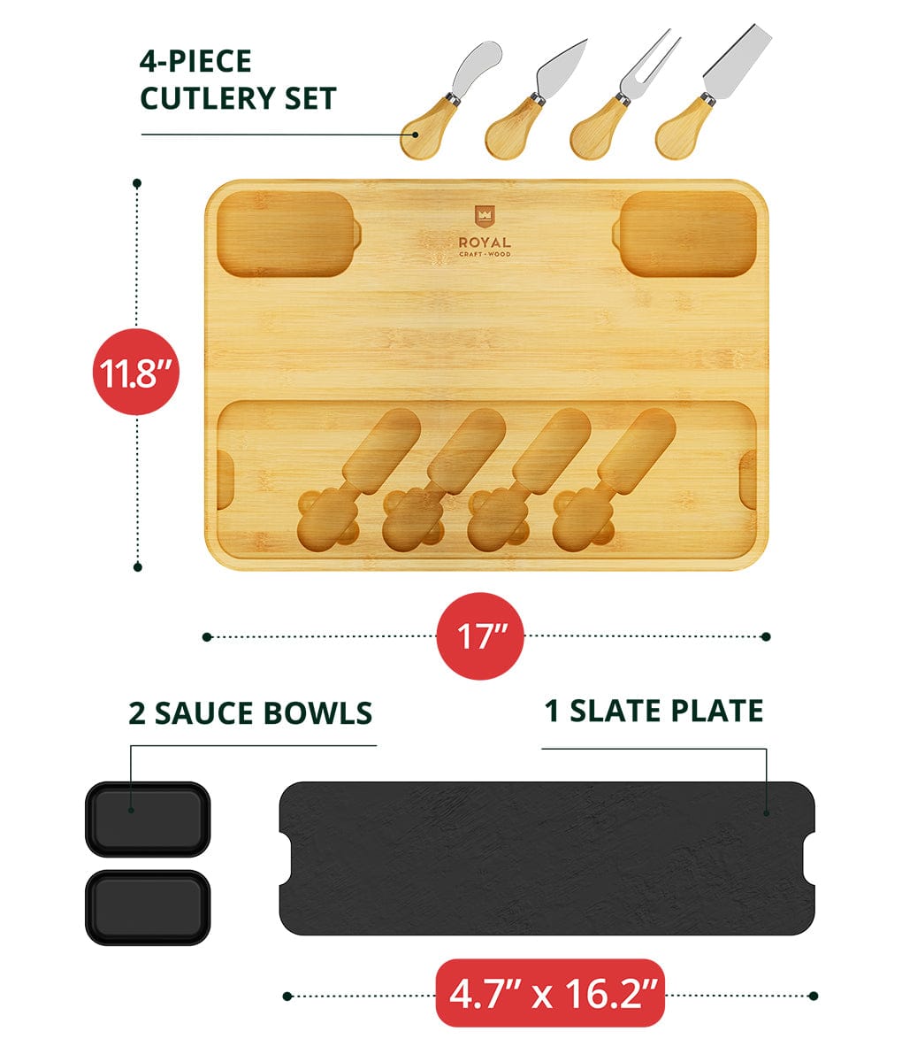 Cheese Board Set with Slate Plate by Royal Craft Wood