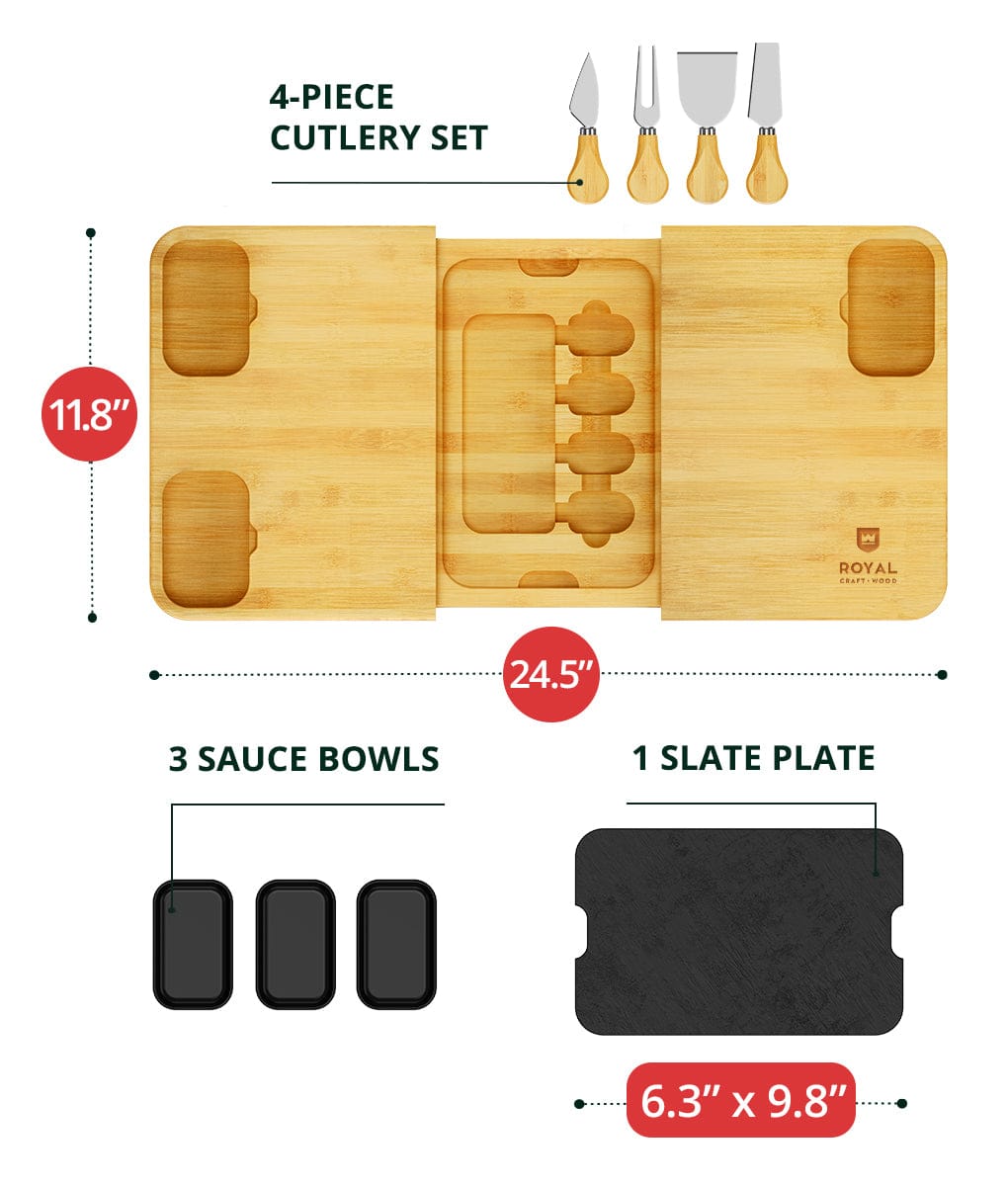 Cheese Board Set with Slate Plate by Royal Craft Wood