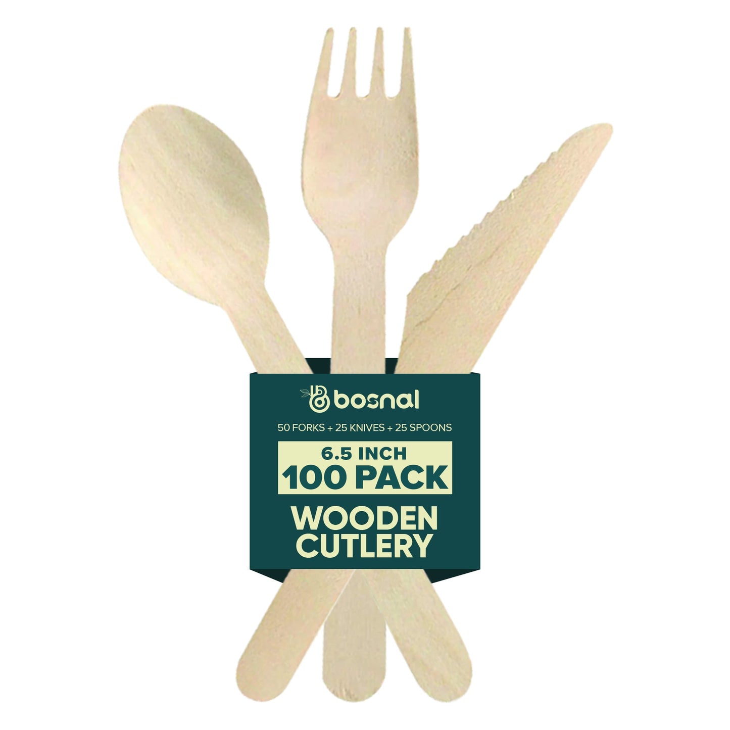 Wooden Disposable Cutlery Set, 6.5 inch, 100 Pcs
