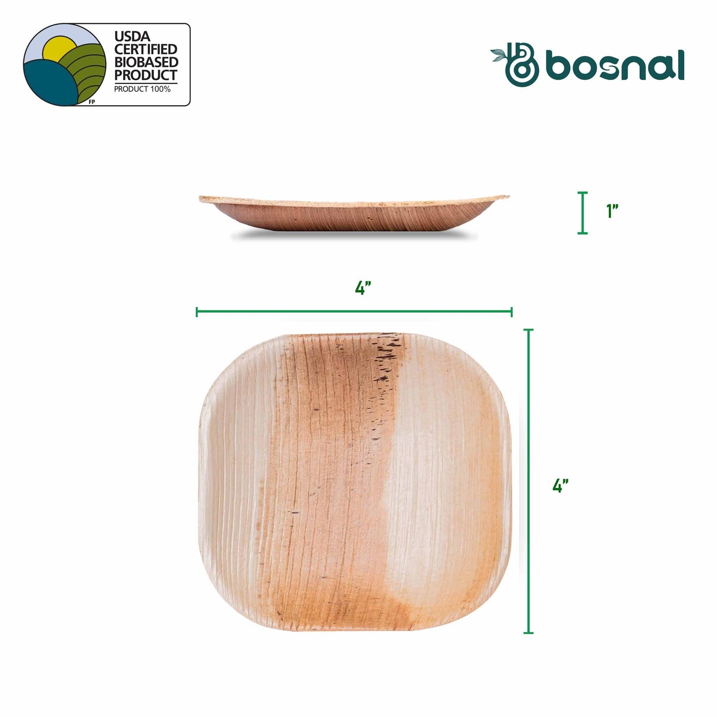 Palm Leaf Biodegradable Plates, 4 inch, Square