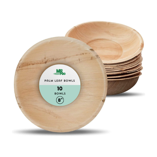 Natural Palm Leaf Bowl 8 Inch Round (10 Pack)