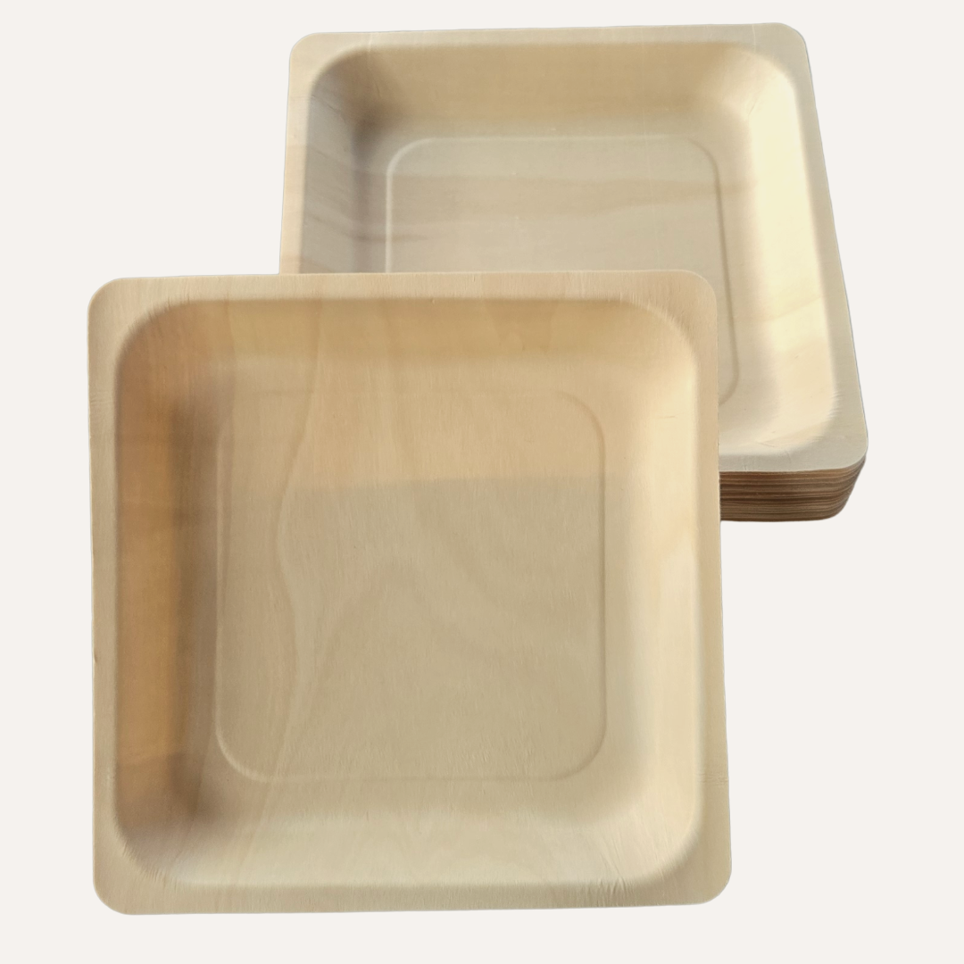 Eco Friendly Square Wooden Plate  4.5" (500 Pack)  like Bamboo and Palm leaf
