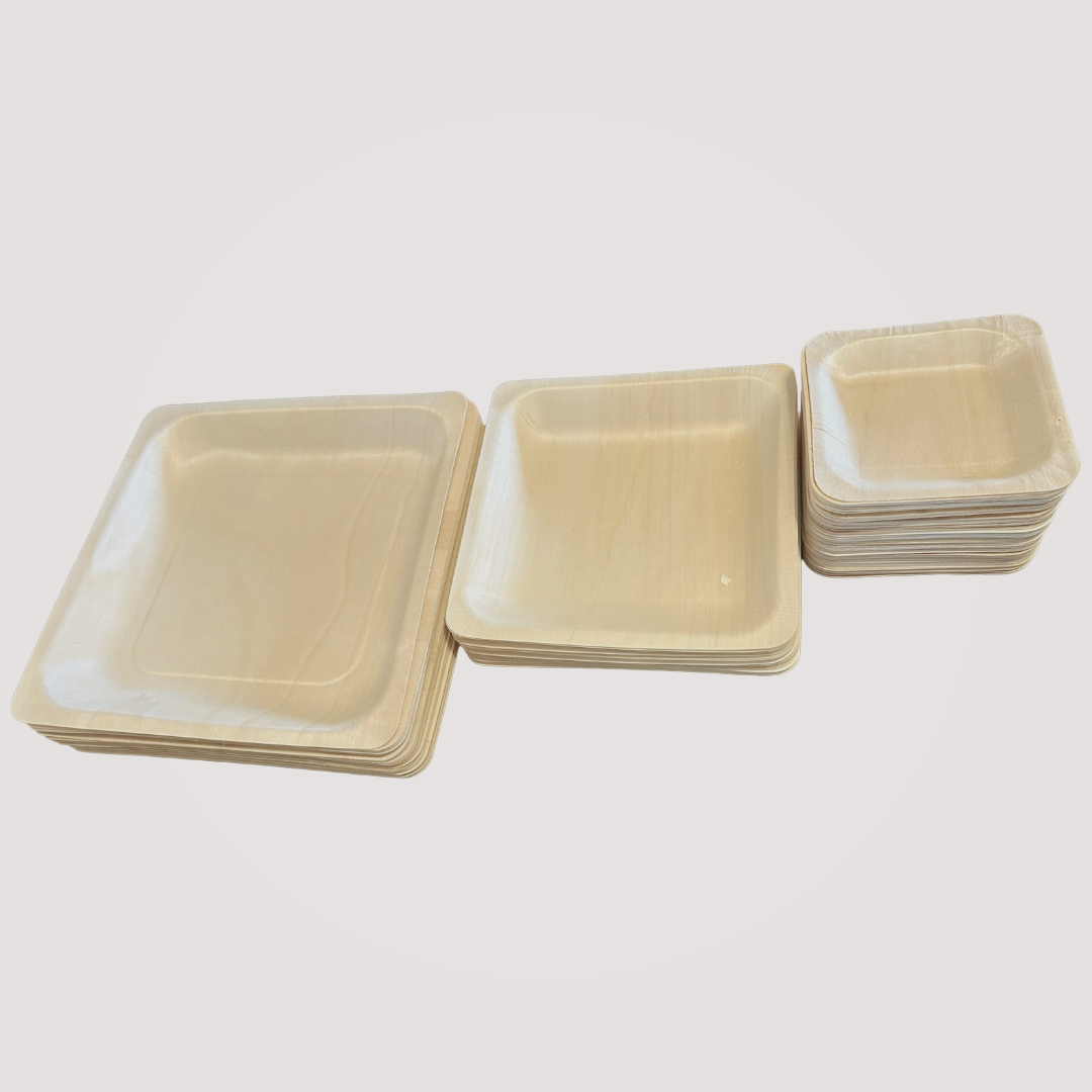 Eco Friendly Square Wooden Plate  4.5" (500 Pack)  like Bamboo and Palm leaf