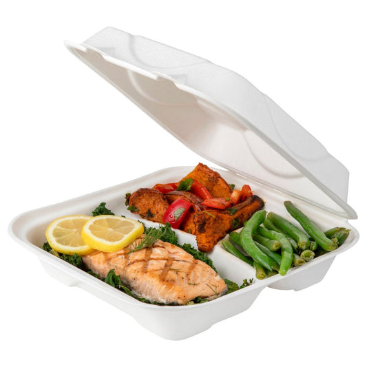 Vanguard Soak Proof 9" x 9" x 3" 3 Compartment Molded Fiber Clamshell (QTY:200)