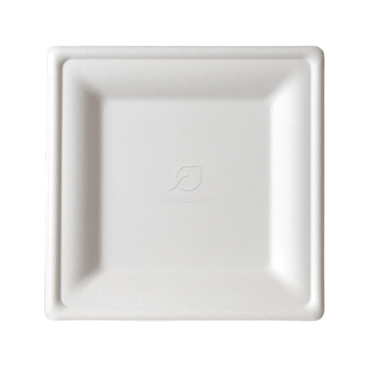 8 " Eco-Products Vanguard Renewable & Compostable Square Sugarcane Plates - Medium (QTY:500)