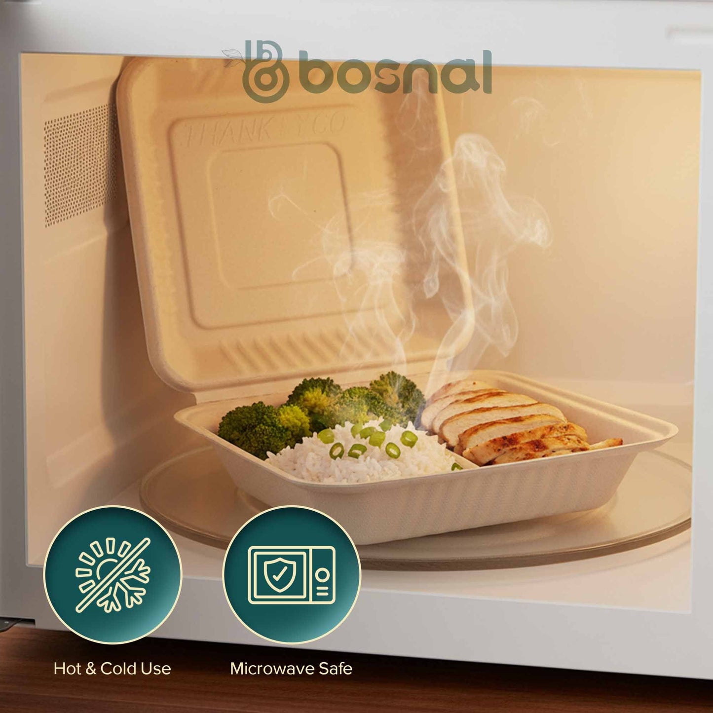 9 Inch 3-Compartment Sugarcane Bagasse Compostable Clamshell - Case of 8 (200 Pcs)