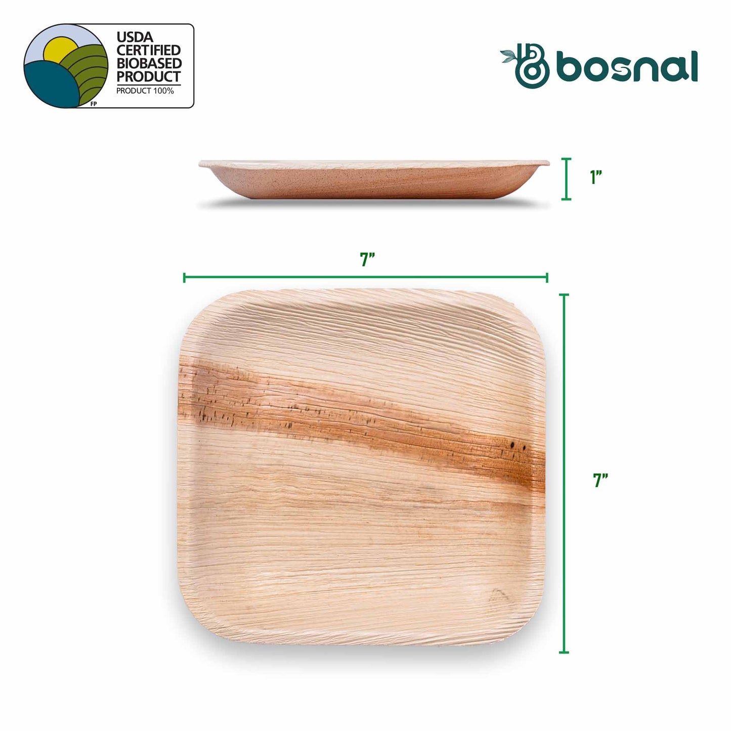 Palm Leaf Biodegradable Plates; 7 inch, Square