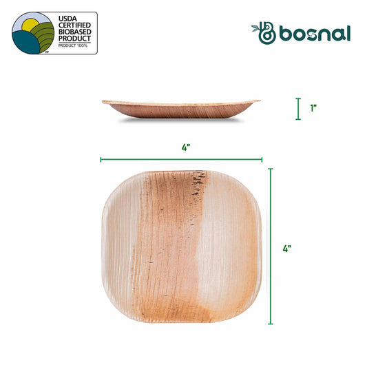 Palm Leaf Biodegradable Plates, 4 inch, Square