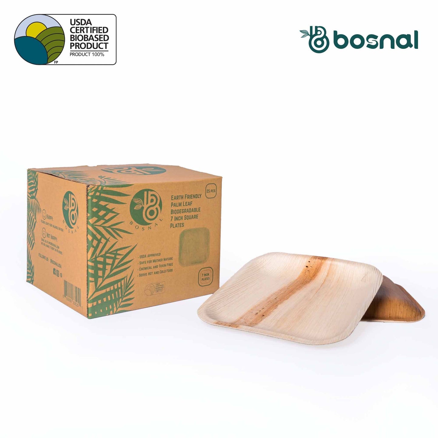 Palm Leaf Biodegradable Plates; 7 inch, Square