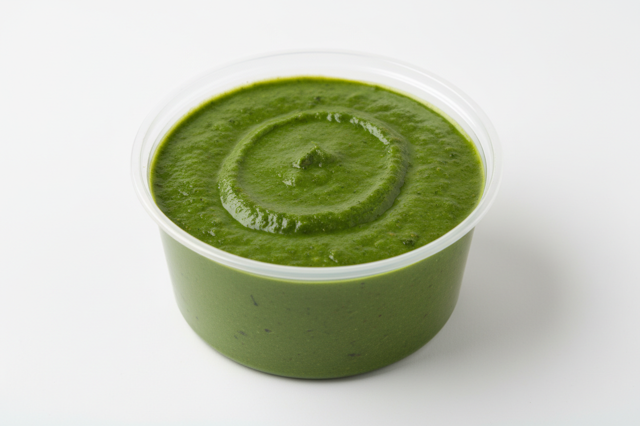 palak gravy in plastic quart container